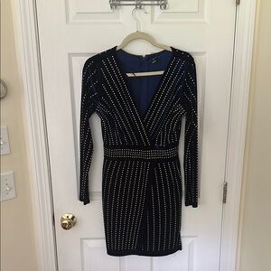 Windsor Navy and Silver Long Sleeve Bodycon Dress